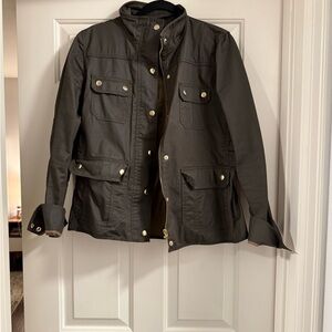 J. Crew Dark Olive Waxy Military Field Jacket with Brass Buttons
